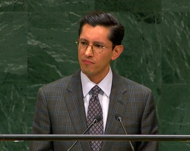 Roberto Velasco, secretario de Relaciones Exteriores frente a la Asamblea General de la ONU.