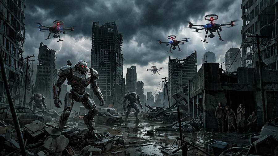 Imagen creada a través de la inteligencia artificial para ilustrar un apocalipsis provocado por la IA.