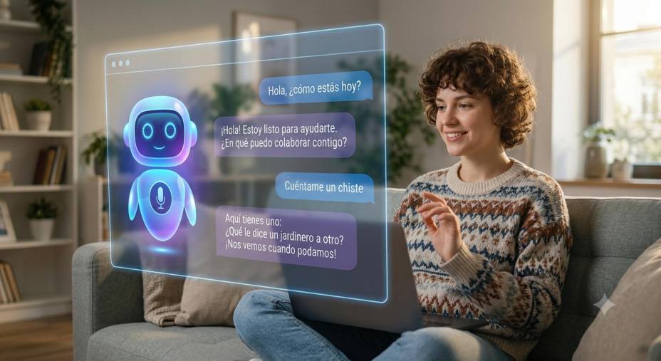 Imagen creada con inteligencia artificial en la que se muestra una representación de una persona interactuando con Chatbot.