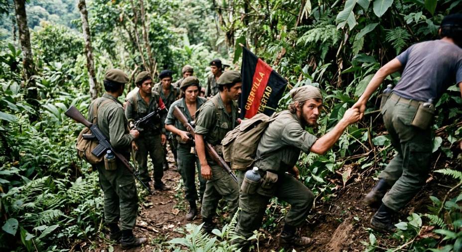 Imagen creada a traves de la inteligencia artificial que ilustra la guerra de guerrillas en América Latina.