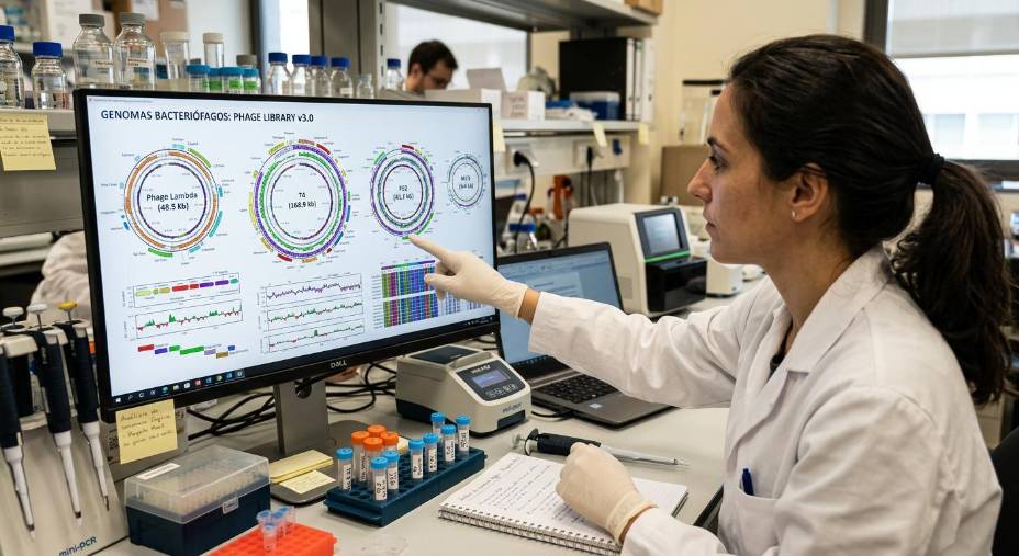 Imagen creada a través de inteligencia artificial para ilustrar los genomas bacteriófagos.
