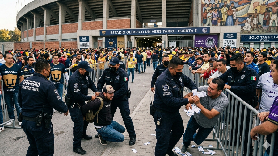 Autoridades detuvieron a 14 personas por reventa durante el partido en el Estadio Olímpico Universitario.
