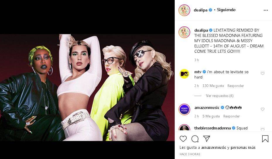 $!Dua Lipa anuncia remix de 'Levitating' junto a Madonna y Missy Elliot