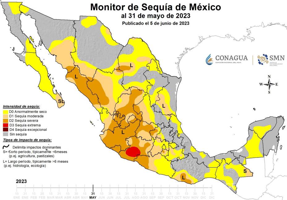 $!Así es como se ve el mapa de sequía del país y de Coahuila, a finales de mayo.