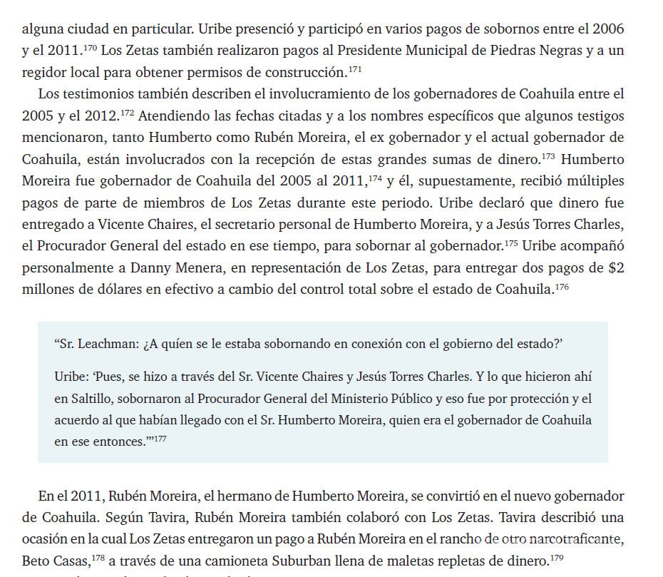 $!El explica que los funcionarios Vicente Chaires, Jesús Torres Charles y el exgobernador Humberto Moreora recibieron sobornos millonarios a cambio de protección y control sobre el estado de Coahuila.