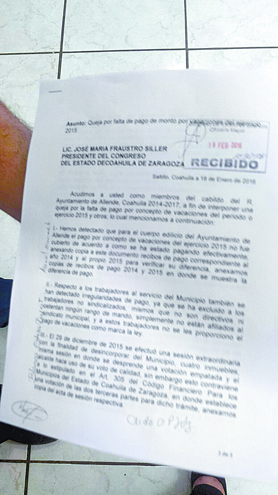 $!Acusan a Alcalde de Allende, Coahuila, del desvío de 500 mil pesos