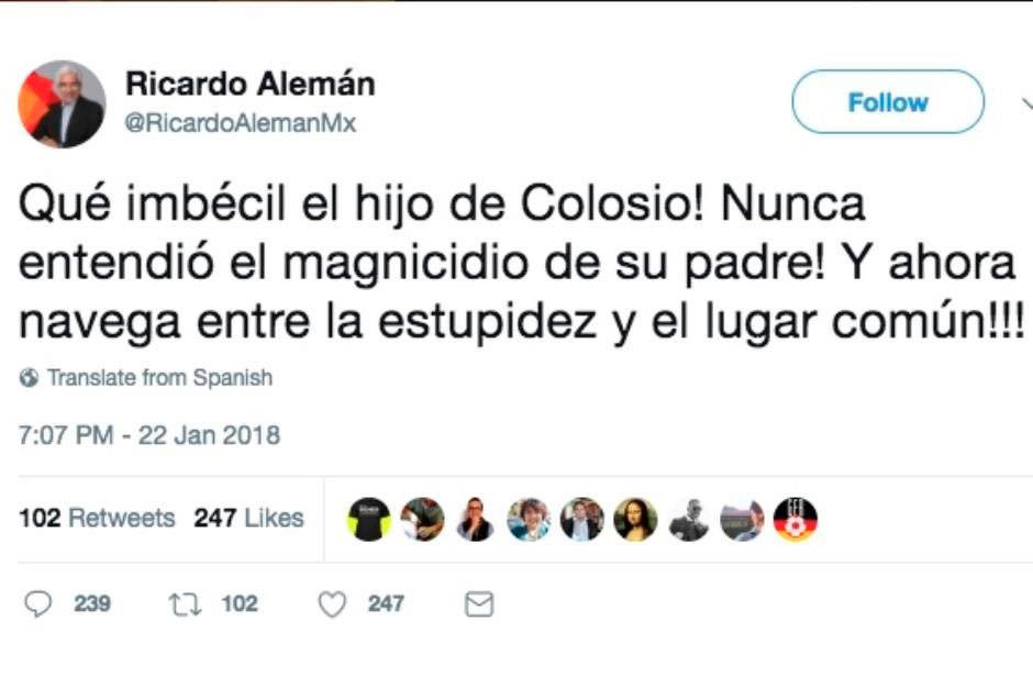 $!Ricardo Alemán es criticado por insultar a hijo de Colosio