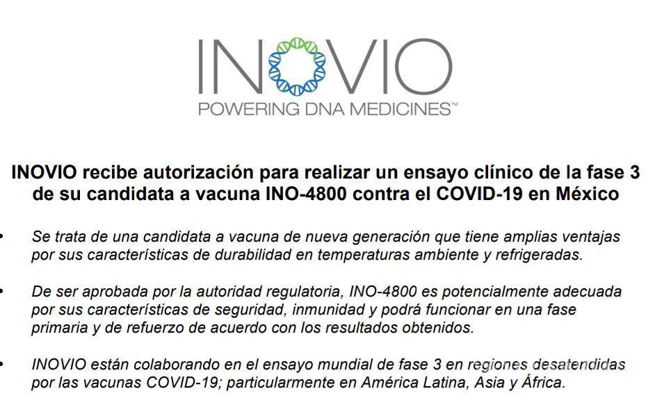 $!Cofepris autoriza ensayo fase 3 a vacuna de Inovio contra el COVID-19
