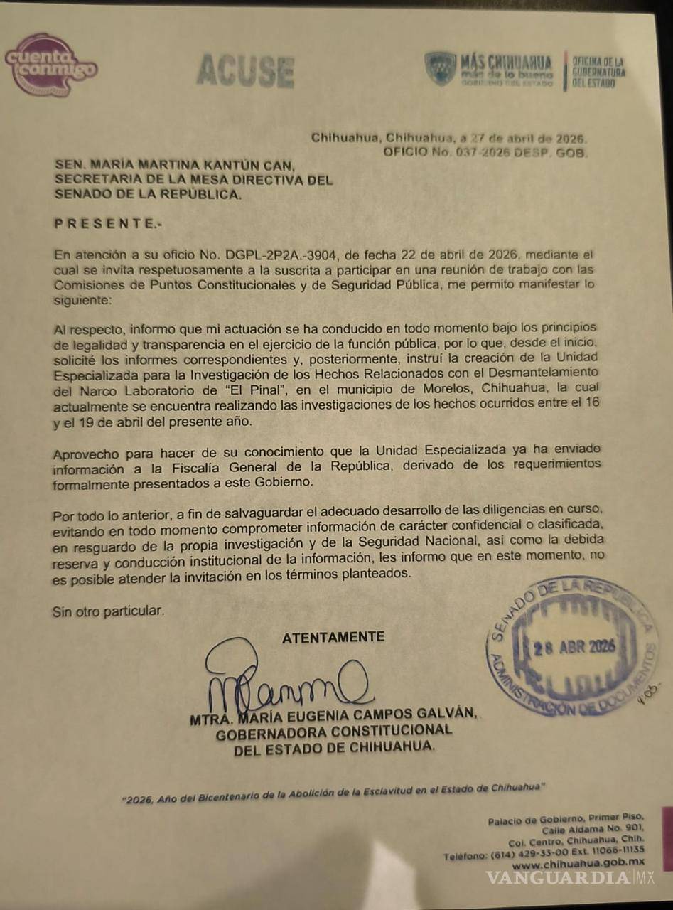 $!Descarta Maru Campos ir al Senado por caso de agentes de CIA en Chihuahua