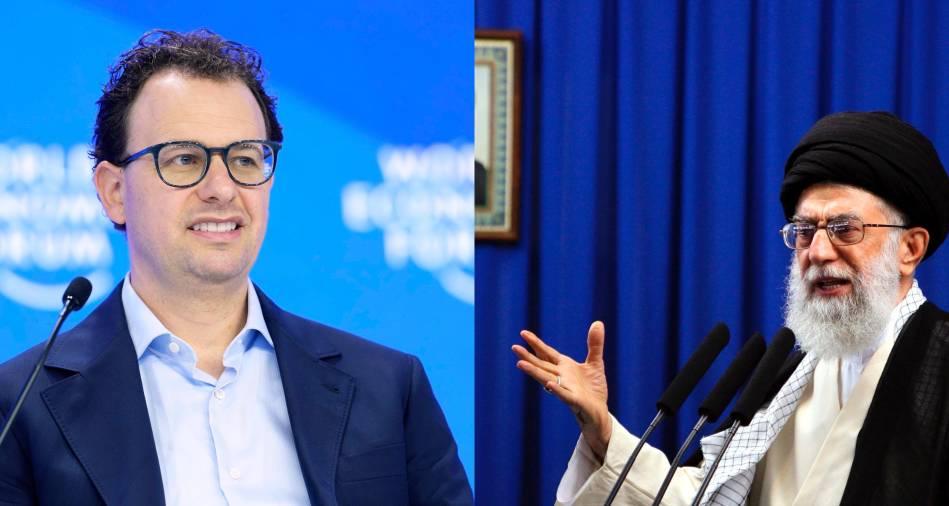 Izquierda, Dario Amodei, director general y cofundador de la empresa Anthropic. Derecha, el líder supremo de la Revolución iraní, Alí Jameneí en Teherán, Irán.