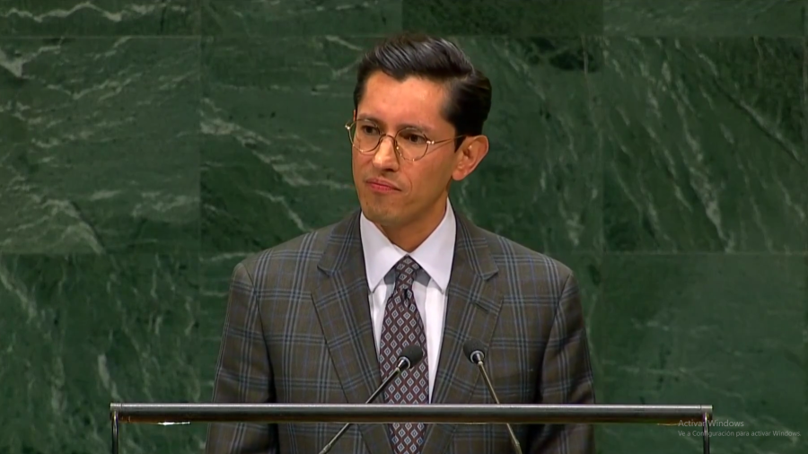 Roberto Velasco, secretario de Relaciones Exteriores frente a la Asamblea General de la ONU.