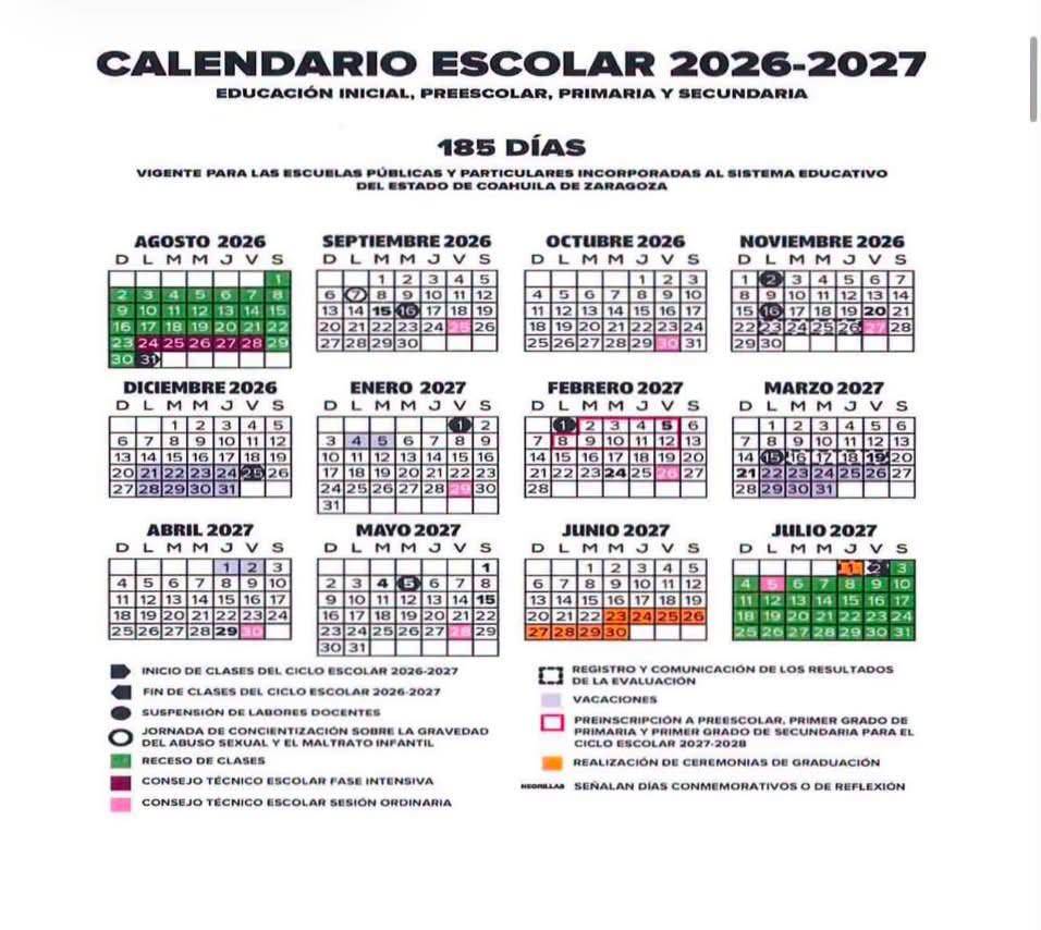 $!En Coahuila, el cierre del ciclo está previsto para el 2 de julio de 2027, mientras la SEP marca el 9 de julio.