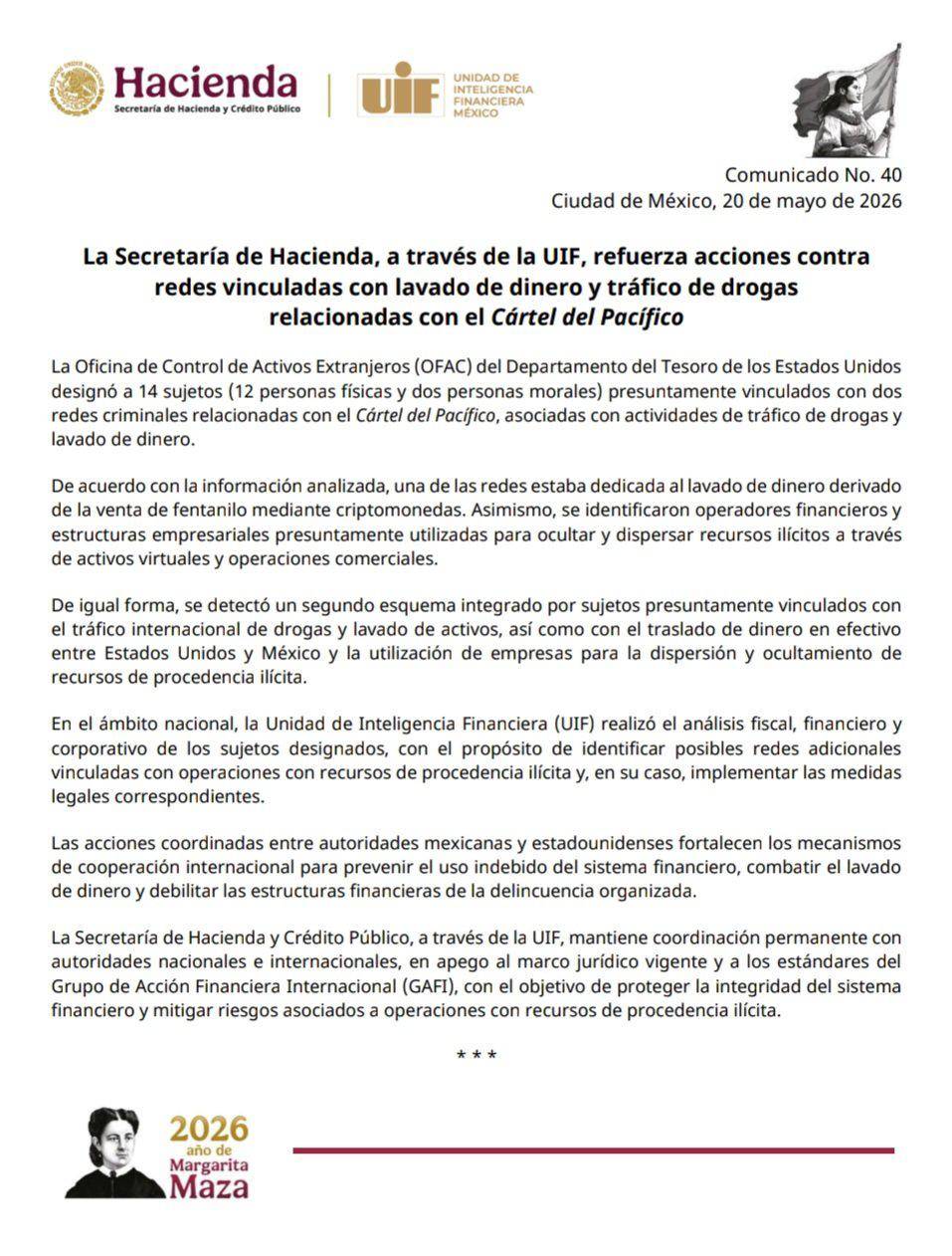 $!UIF refuerza investigaciones contra redes ligadas al Cártel del Pacífico tras sanciones de EU