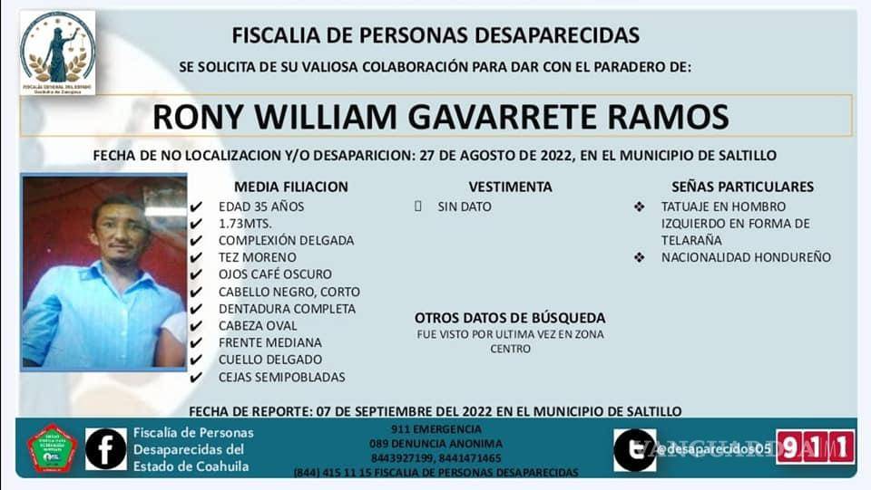 $!Ficha de desaparición de Ronny William Gavarrete Ramos, padre de las menores.