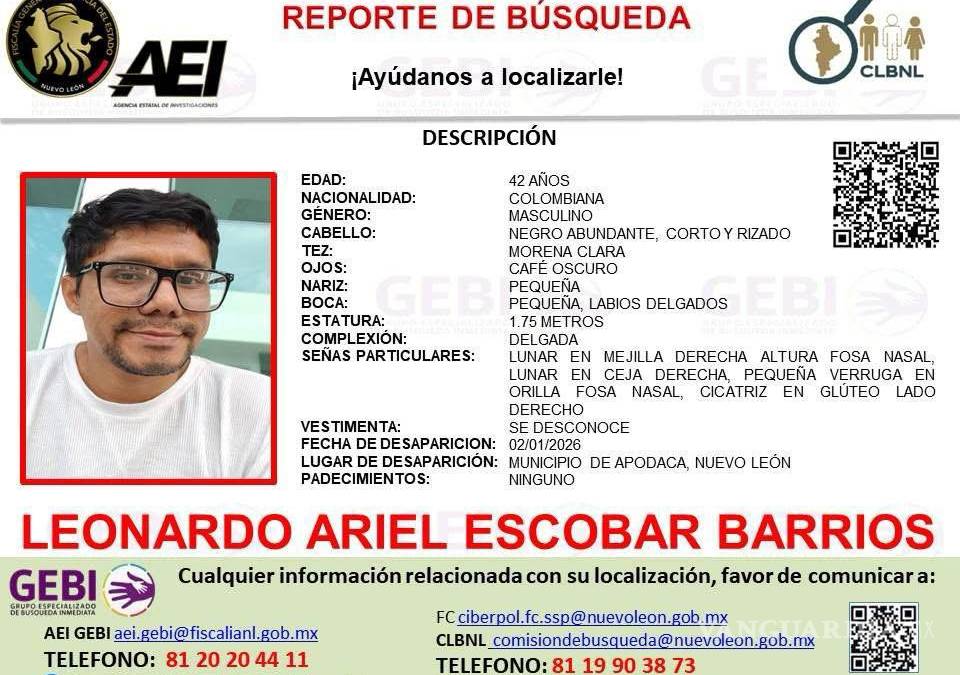 Catedrático colombiano es reportado como desaparecido en Nuevo León