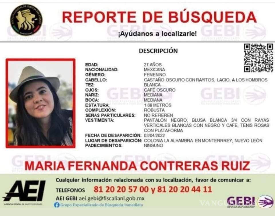 $!Buscan a María Fernanda Contreras Ruis, viajó a Nuevo León