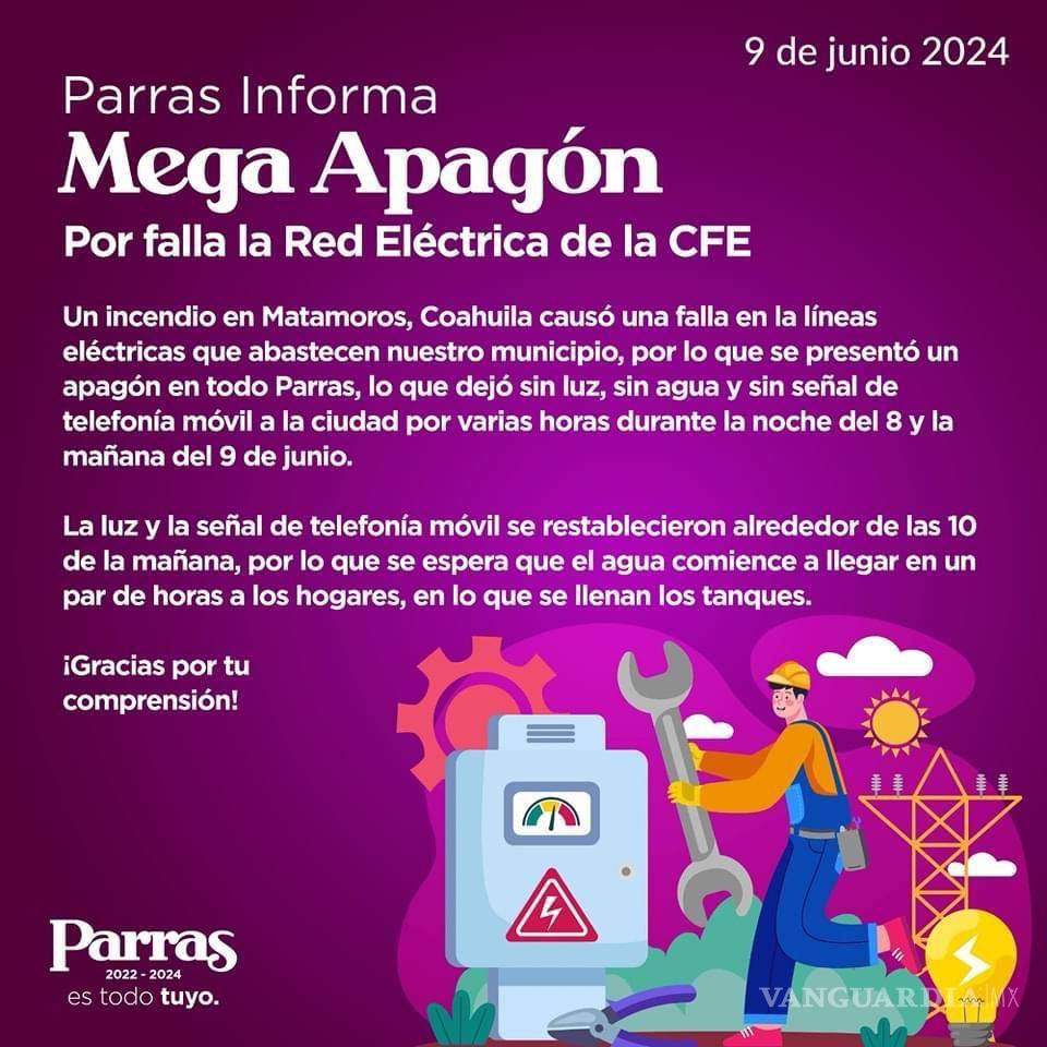 $!Caos en el pueblo mágico de Parras de la Fuente; sin luz e incomunicado desde la madrugada