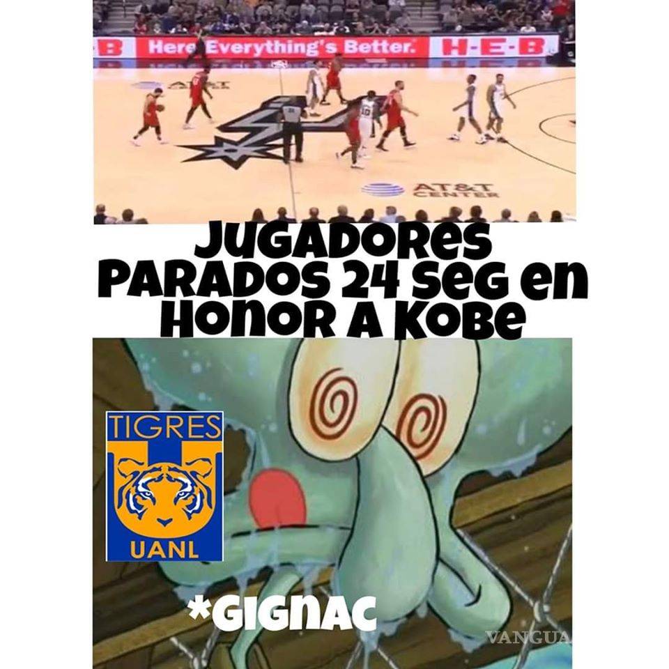 $!Juego de Raptors y Spurs se detiene en homenaje a Kobe y en redes se burlan de Tigres