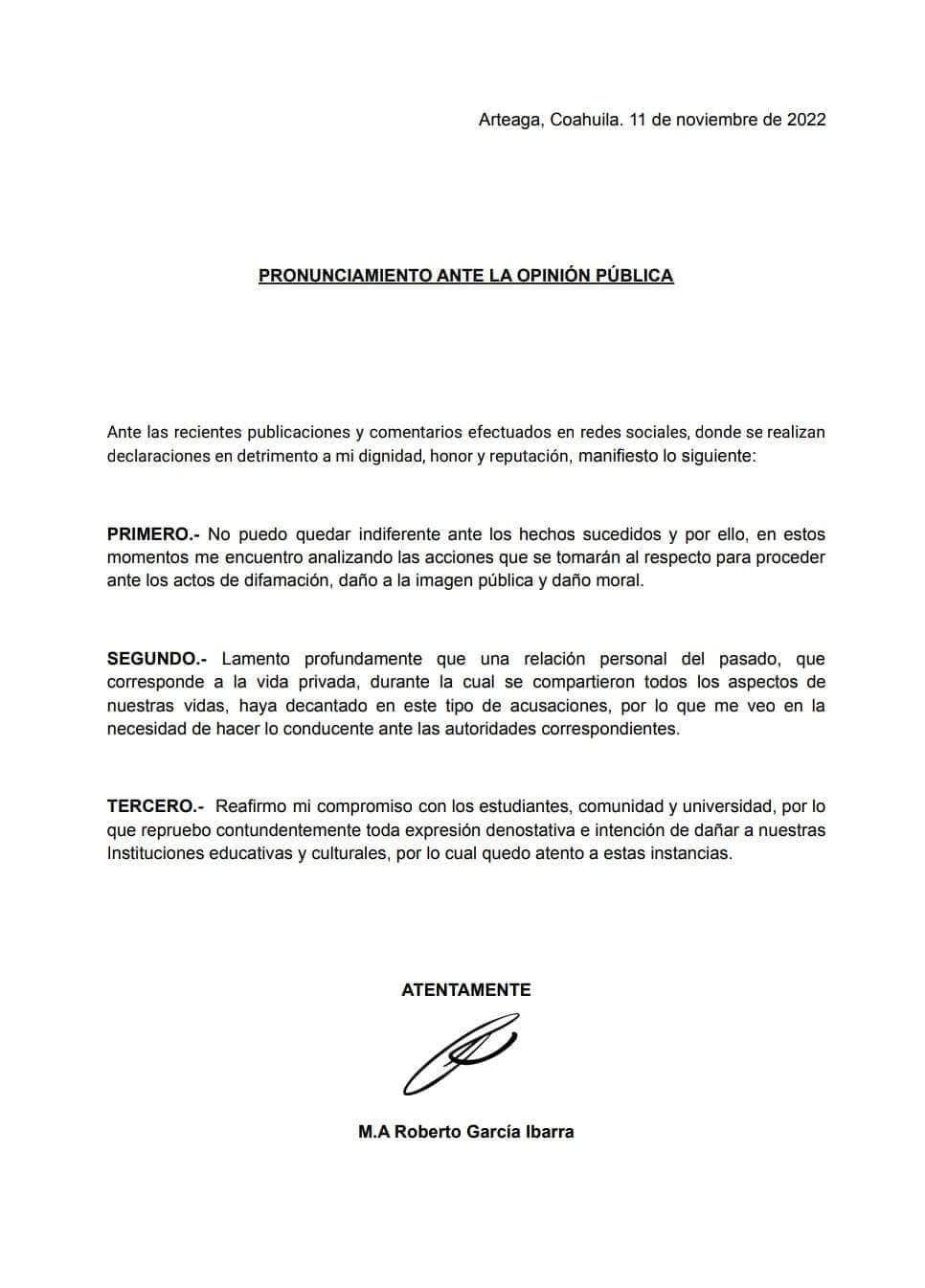 $!Pronunciamiento del catedrático.