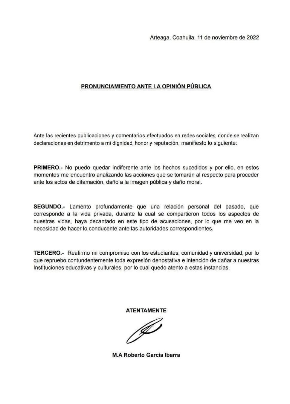 $!Pronunciamiento del catedrático.