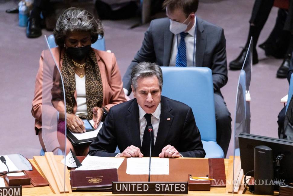 $!El Secretario de Estado de los Estados Unidos, Anthony Blinken, en una reunión del Consejo de Seguridad de las Naciones Unidas. EFE/EPA/Justin Lane