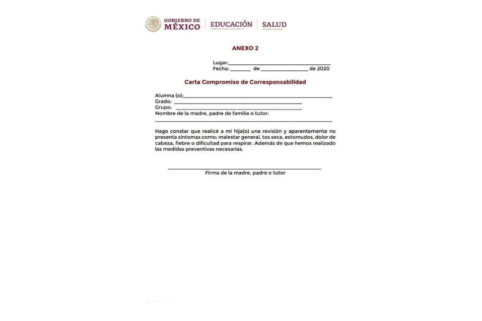 $!Así es es la carta compromiso que escuelas pedirán para regreso a clases presenciales