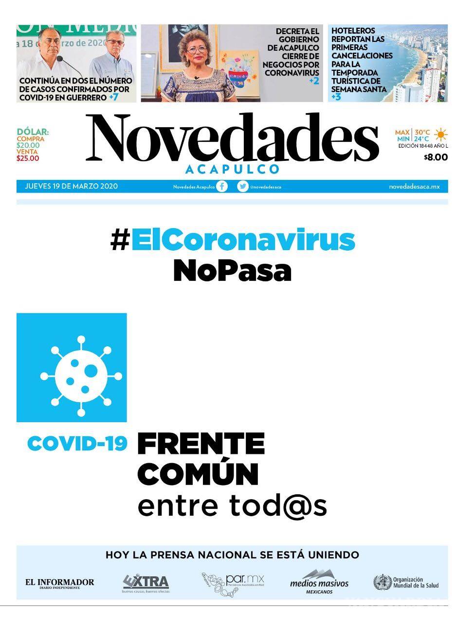 $!Coronavirus: Prensa nacional se une contra el COVID-19 con 'Frente común entre tod@s'