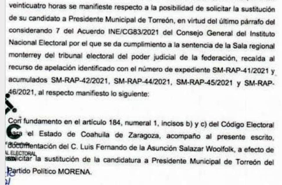 $!Pide Morena registrar a papá de Luis Fernando Salazar como candidato por Torreón