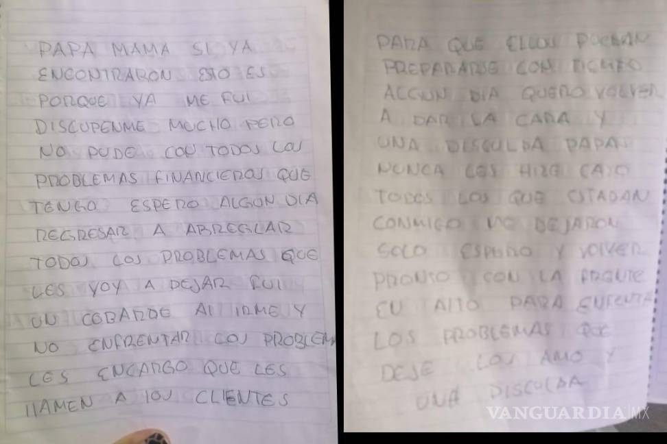 $!La carta de despedida dejada por Miguel previo a su fuga.