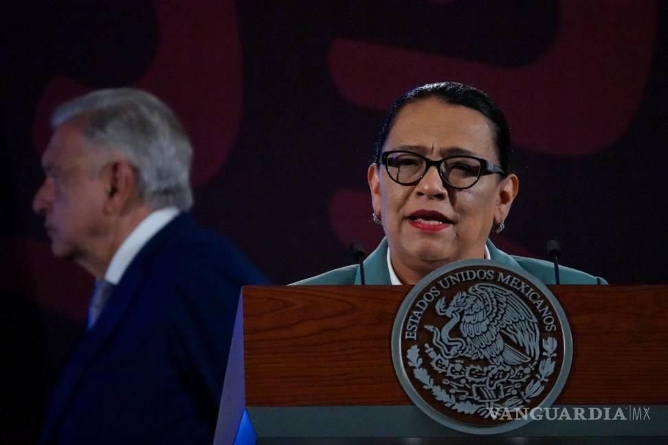 $!Rosa Icela Rodríguez, secretaria de Seguridad Pública y Protección Ciudadana, durante una conferencia de prensa matutina.