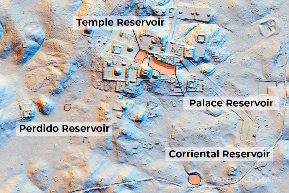 $!Mapa lidar de Tikal destacando algunos de sus embalses.