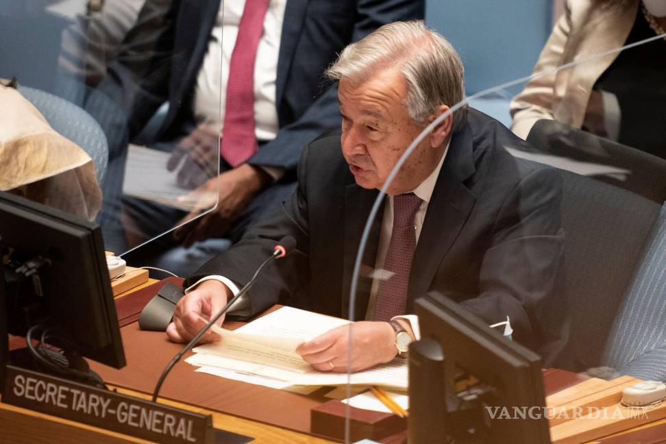 $!El secretario general de la ONU, Antonio Guterres, habla en la reunión del Consejo de Seguridad de las Naciones Unidas durante el 76o período de sesiones de la Asamblea General de la ONU en Nueva York. EFE/EPA/John Minchillo