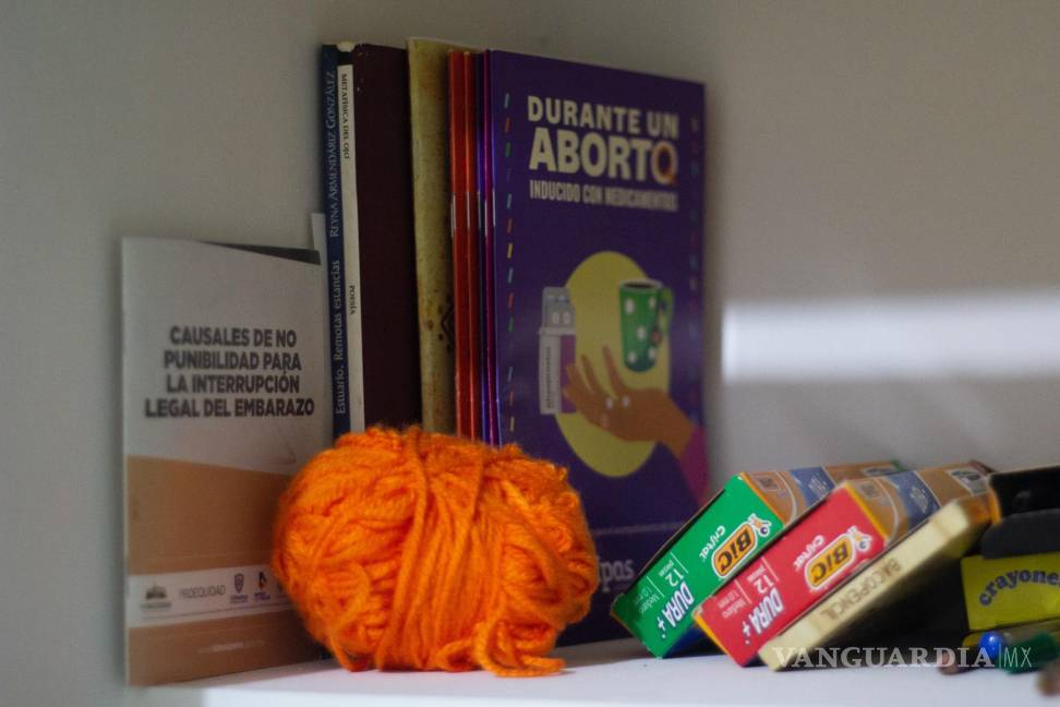 $!Libros con información sobre el aborto en la sede de la Marea Verde Chihuahua, una organización que defiende los derechos reproductivos, en Chihuahua.