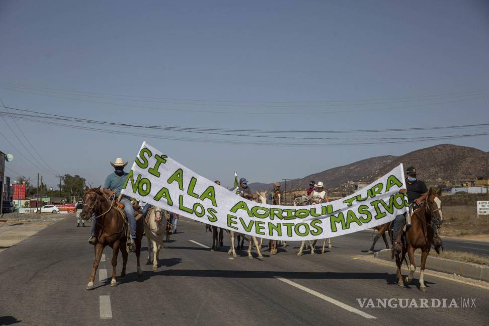 $!La comunidad del Valle de Guadalupe y la organización “Por un valle de verdad” se manifestaron esta tarde para expresar su indignación porque las autoridades no cumplen el reglamento de uso de suelo en el Valle de Guadalupe y la realización de conciertos masivos en la zona.