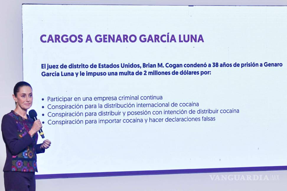 $!La mandataria se refirió a la sentencia de 38 años de prisión a Genaro García Luna, ex secretario de Seguridad Pública, presentando sus cargos por nexos con el narcotráfico.