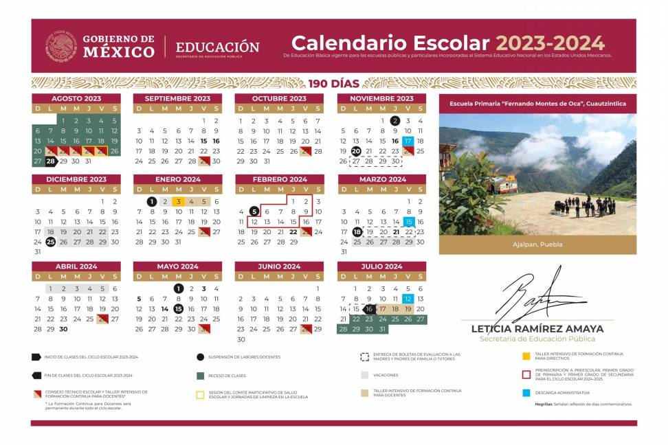 $!Aspectos de la Calendario Escolar SEP 2023-2024.