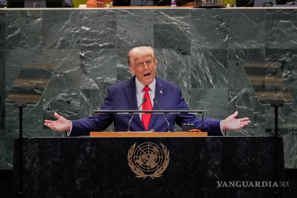 $!El presidente de Estados Unidos, Donald Trump, se dirige a la 80.ª sesión de la Asamblea General de las Naciones Unidas, el martes 23 de septiembre de 2025.