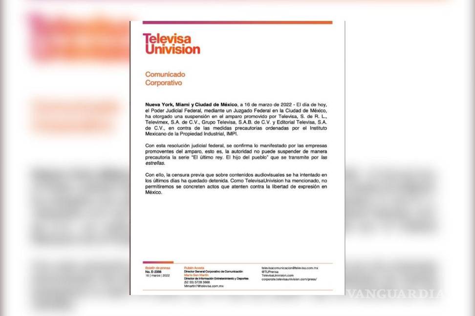 $!Televisa cuenta con un amparo para terminar de estrenar los 10 primeros episodios de la primera temporada.