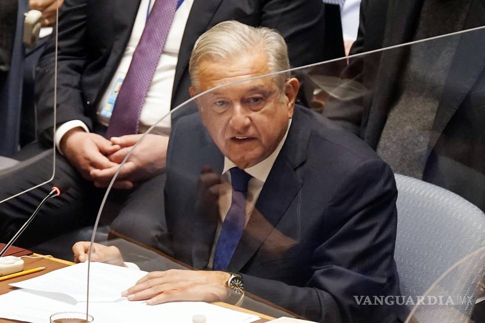 $!El presidente de México, Andrés Manuel López Obrador, se dirige al Consejo de Seguridad de Naciones Unidas. AP/Richard Drew