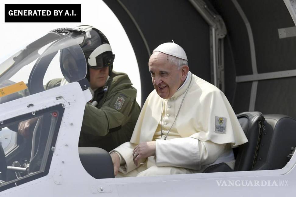 $!Una imagen generada por IA que muestra al Papa Francisco en una cabina de combate.