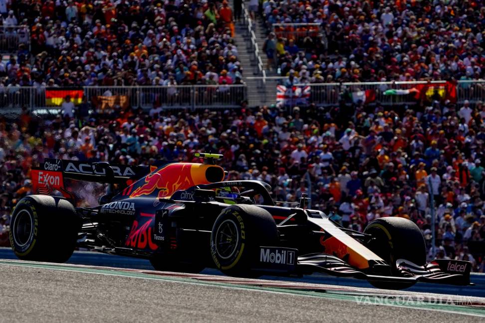 $![Austin (United States), 23/10/2021.- Mexican Formula One driver Sergio Perez of Red Bull Racing in]