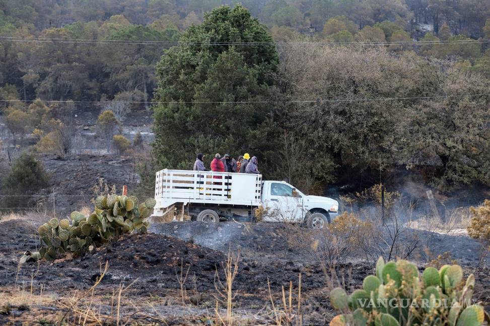 $!Ejidatarios y voluntarios se suman a las labores para extinguir el fuego en Arteaga.