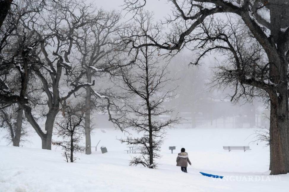 $!Una persona arrastra un trineo por la nieve en Frazier Park en California.