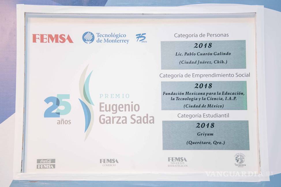 $!FEMSA y el Tecnológico de Monterrey entregan Premio Eugenio Garza Sada 2018