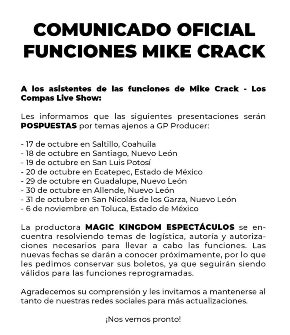 $!El comunicado llegó al público tan sólo un día antes del show.