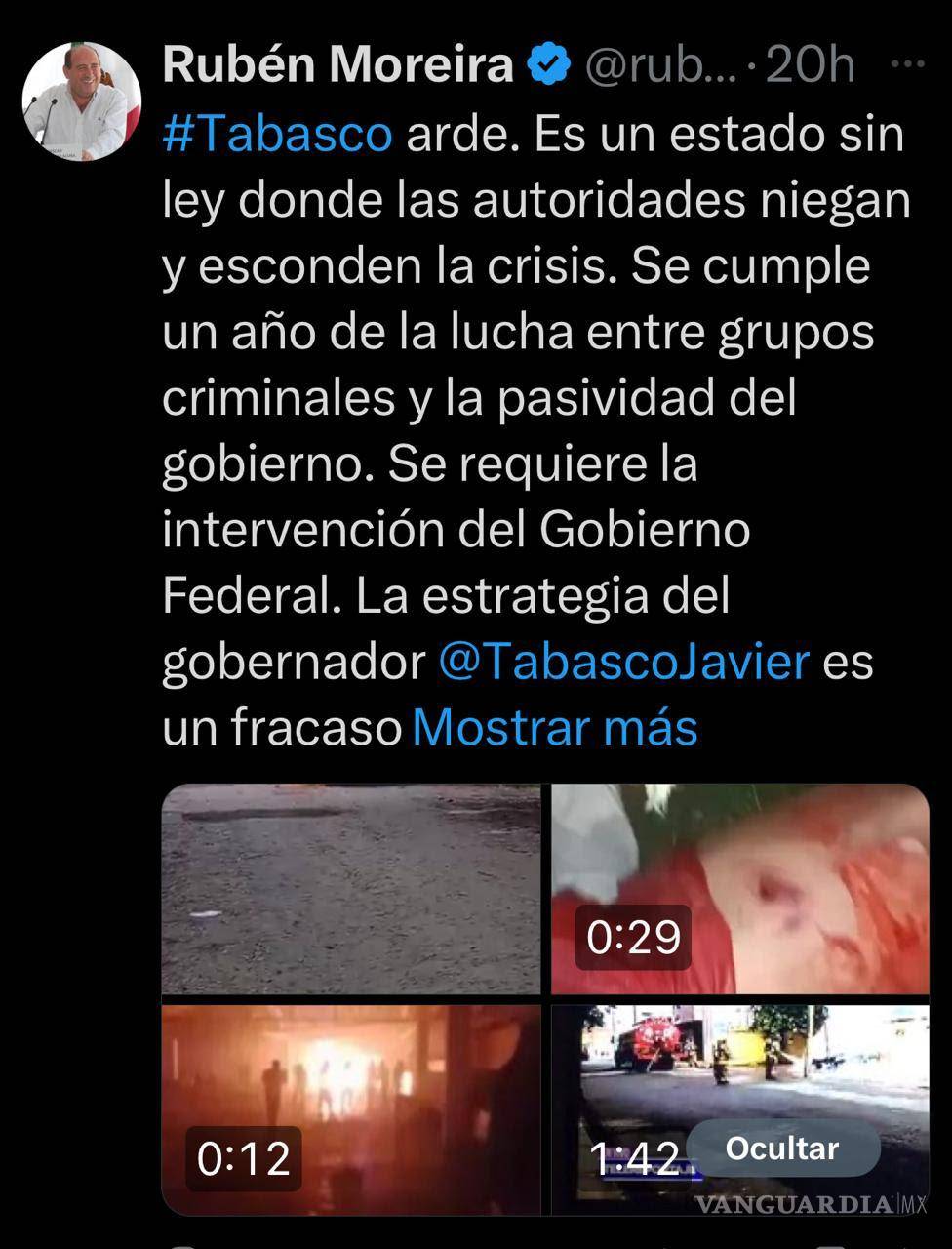 $!El diputado Rubén Moreira afirma que se ocultan hehos delictivos que ocurren en Tabasco.