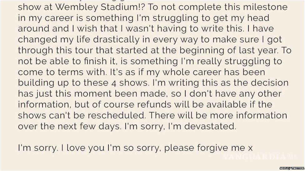 $!Fanáticos de Adele serán reembolsados por cancelación de conciertos