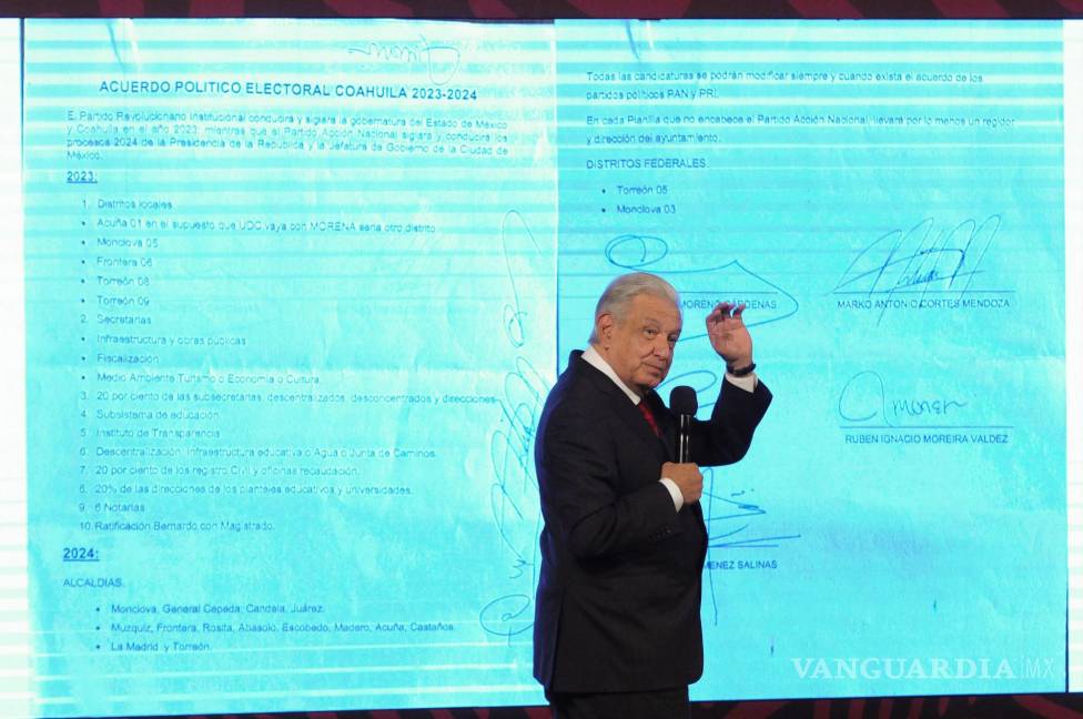 $!El presidente Andrés Manuel López Obrador habló este jueves sobre el pacto entre PRI y PAN en Coahuila.