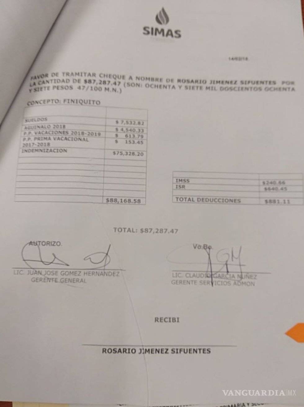 $!Rechaza funcionaria haber recibido finiquito de 87 mil