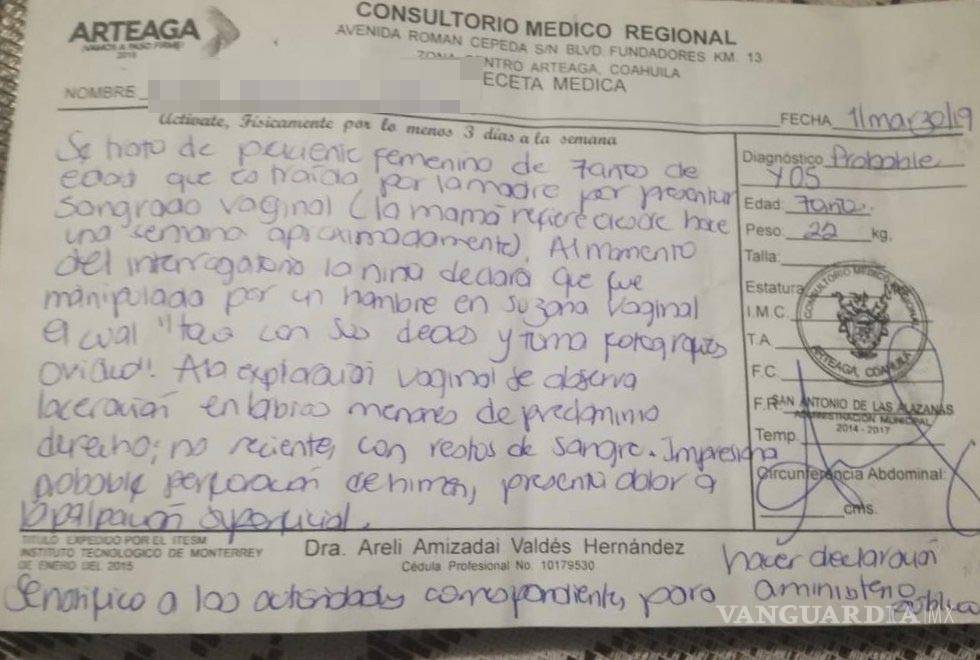 $!Violan a niña de siete años varios familiares en Arteaga